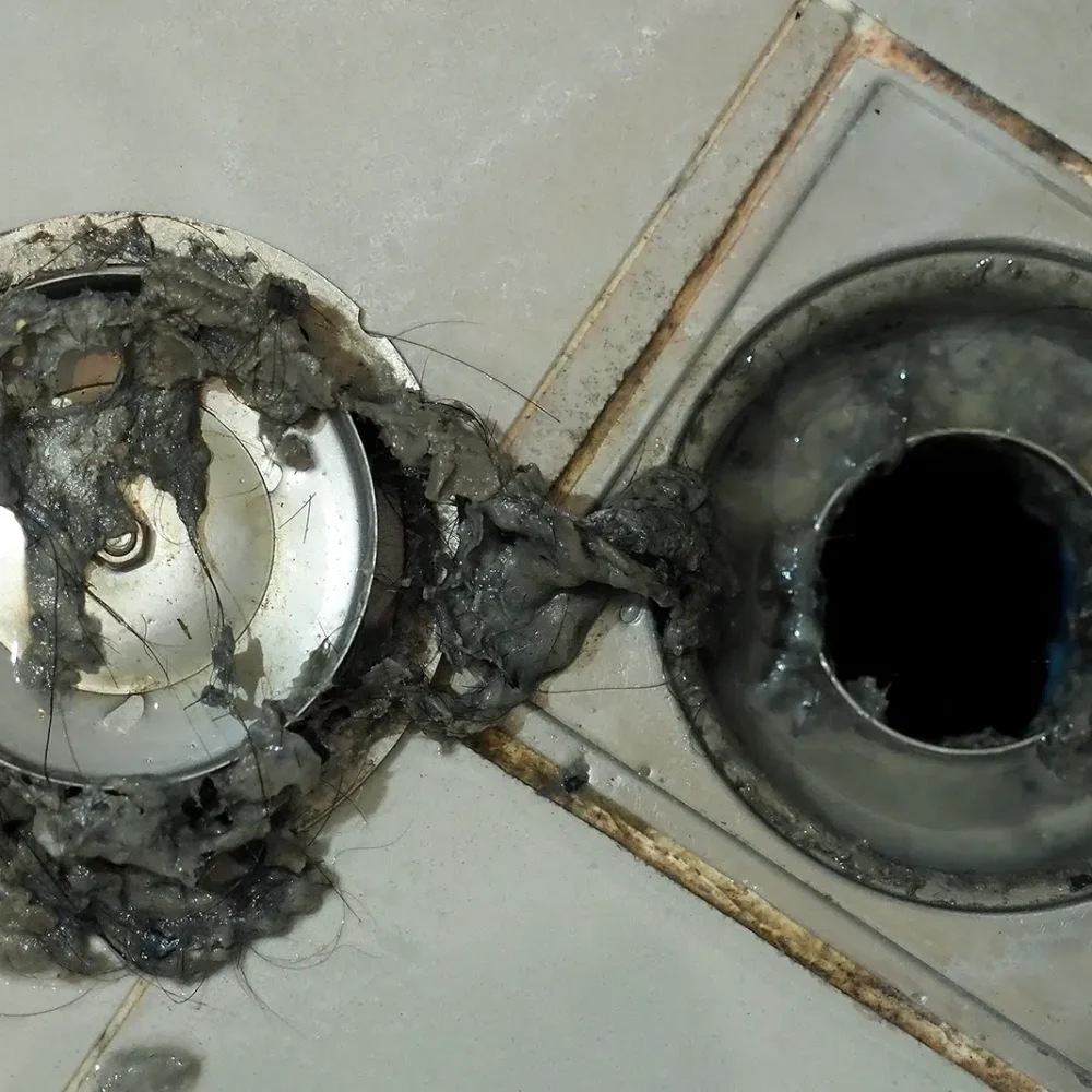 Shower drain blocked with hair and dirt - STL Plumbing
